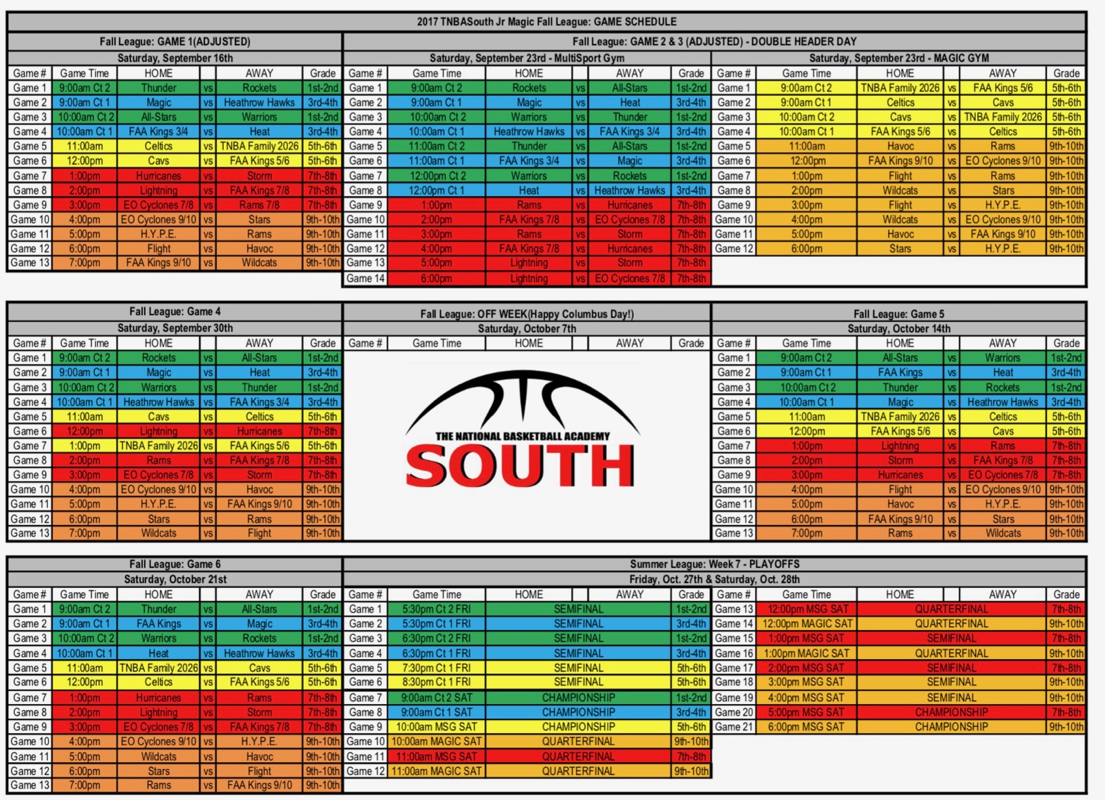 The National Basketball Academy Schedule